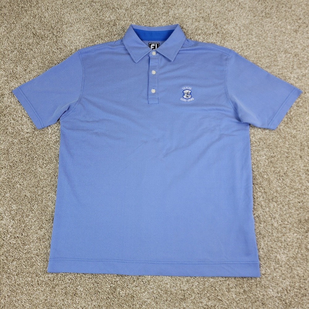 FootJoy Athletic Fit Mens XL Blue AOP Geometric Performance Stretch Golf Polo SS - Picture 2 of 6